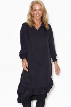 Below Knee Dresses<PQ Elma Navy Tencel Shirt Dress