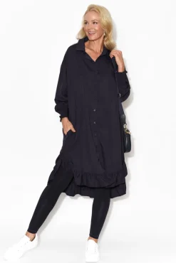 Below Knee Dresses<PQ Elma Navy Tencel Shirt Dress