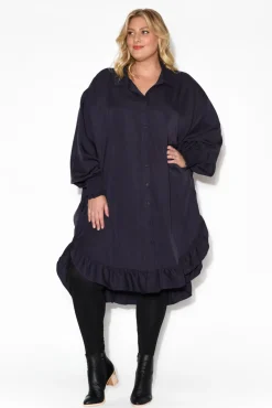 Below Knee Dresses<PQ Elma Navy Tencel Shirt Dress