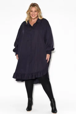 Below Knee Dresses<PQ Elma Navy Tencel Shirt Dress