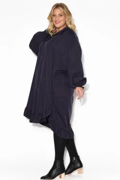 Below Knee Dresses<PQ Elma Navy Tencel Shirt Dress