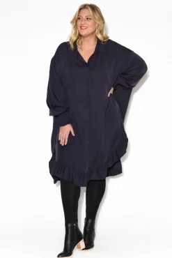 Below Knee Dresses<PQ Elma Navy Tencel Shirt Dress