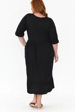Cotton Dresses<Cotton Village Elora Black Crinkle Cotton Tiered Dress