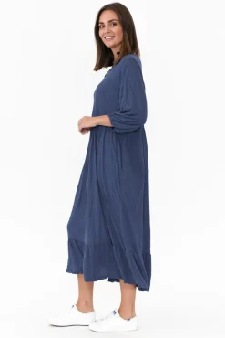 Cotton Dresses<Cotton Village Elora Navy Crinkle Cotton Tiered Dress