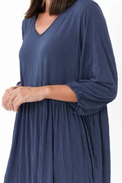 Cotton Dresses<Cotton Village Elora Navy Crinkle Cotton Tiered Dress