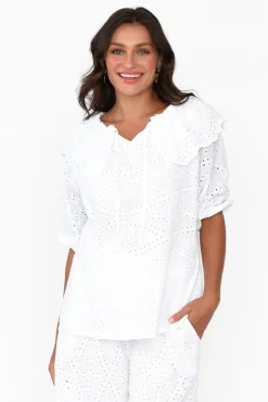 Cotton Tops<La Strada Elowen White Embroidered Cotton Top