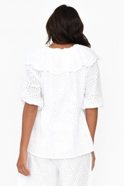 Cotton Tops<La Strada Elowen White Embroidered Cotton Top