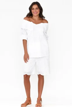 Cotton Tops<La Strada Elowen White Embroidered Cotton Top