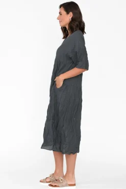 Cotton Dresses<Namastai Embry Ash Grey Crinkle Cotton Dress