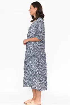 Cotton Dresses<Namastai Embry Navy Flower Crinkle Cotton Dress