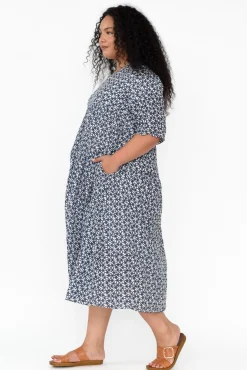 Cotton Dresses<Namastai Embry Navy Flower Crinkle Cotton Dress
