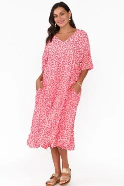 Cotton Dresses<Namastai Embry Red Flower Crinkle Cotton Dress