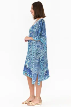 Above Knee Dresses<Fashion Spectrum Emen Blue Silk Kaftan