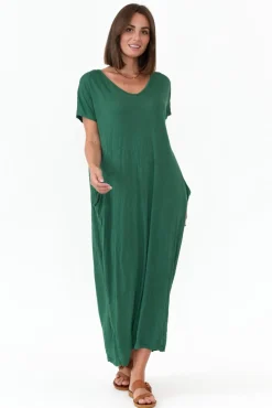Cotton Dresses<Cotton Village Emerald Pocket Crinkle Cotton Draped Dress