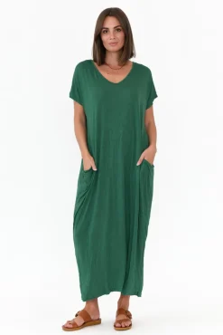Cotton Dresses<Cotton Village Emerald Pocket Crinkle Cotton Draped Dress