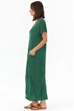 Cotton Dresses<Cotton Village Emerald Pocket Crinkle Cotton Draped Dress