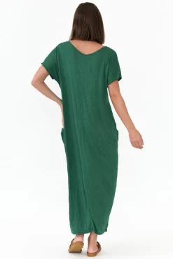 Cotton Dresses<Cotton Village Emerald Pocket Crinkle Cotton Draped Dress