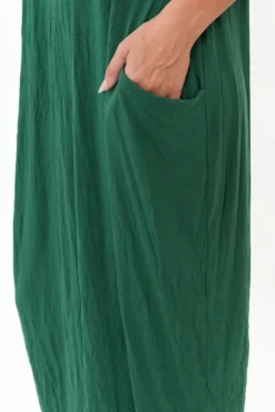 Cotton Dresses<Cotton Village Emerald Pocket Crinkle Cotton Draped Dress