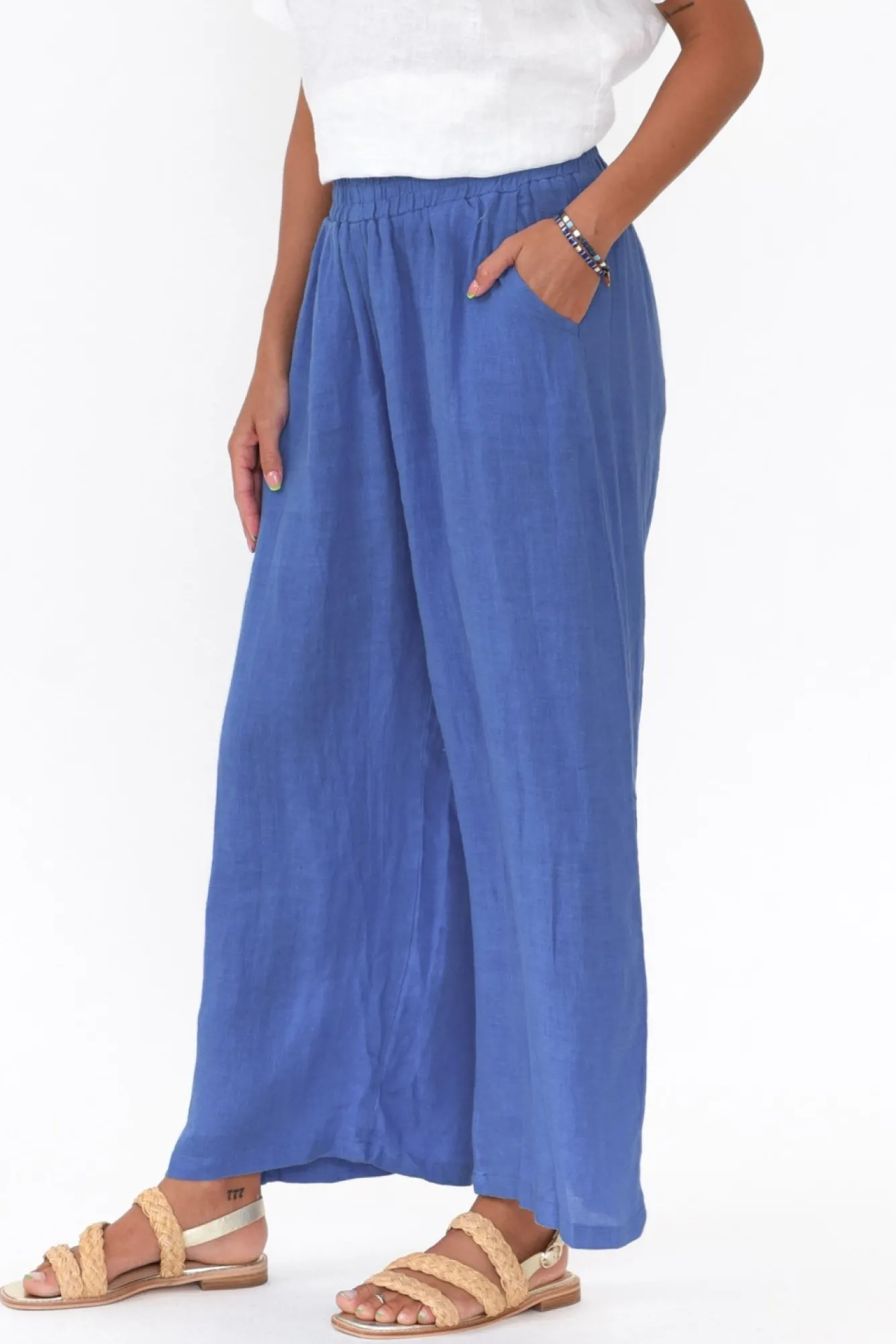 Pants<Cali and Co Emilio Cobalt Linen Wide Leg Pant