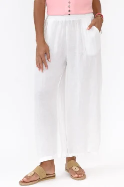 Pants<Cali and Co Emilio White Linen Wide Leg Pant