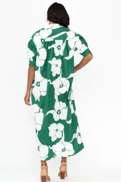 Cotton Dresses<Label Of Love Emmeline Green Flower Cotton Shirt Dress