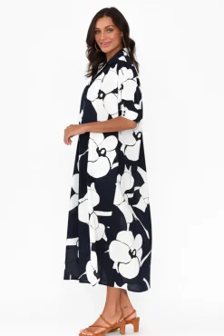 Cotton Dresses<Label Of Love Emmeline Navy Flower Cotton Shirt Dress