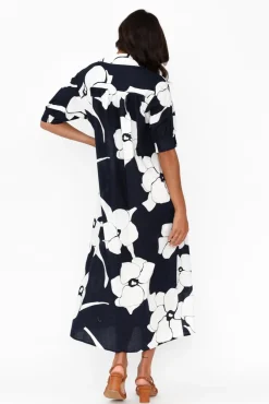 Cotton Dresses<Label Of Love Emmeline Navy Flower Cotton Shirt Dress