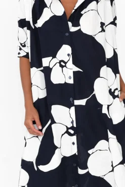 Cotton Dresses<Label Of Love Emmeline Navy Flower Cotton Shirt Dress