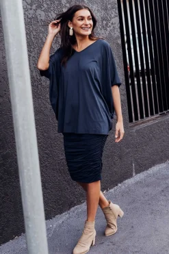 Tunic Tops<PQ Emory Navy Bamboo Hi Lo Batwing Top