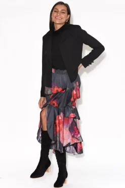 Skirts<Fate Becker Enough Navy Floral Ruffle Skirt