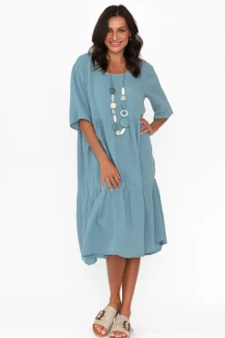 Cotton Dresses<La Mode Esmerelda Blue Cotton Tier Dress