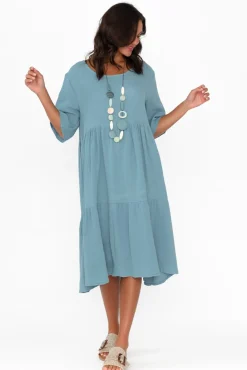 Cotton Dresses<La Mode Esmerelda Blue Cotton Tier Dress