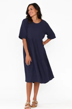 Cotton Dresses<La Mode Esmerelda Navy Cotton Tier Dress