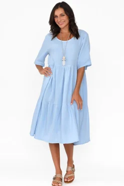 Cotton Dresses<La Mode Esmerelda Sky Cotton Tier Dress