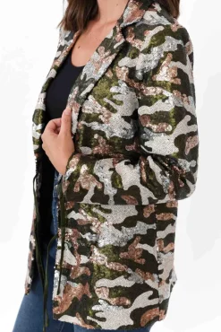 Jackets<Brave u0026 True Etienne Khaki Marble Sequin Blazer