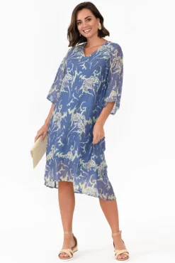 Cotton Dresses<Caju Eugene Blue Abstract Sequin Cotton Dress