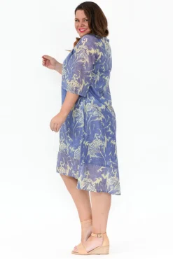 Cotton Dresses<Caju Eugene Blue Abstract Sequin Cotton Dress