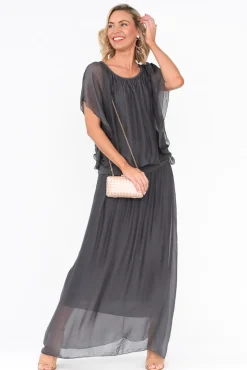 Sleeved Tops<Fabuler Evaline Charcoal Silk Layer Top