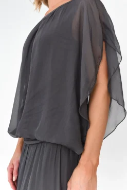 Sleeved Tops<Fabuler Evaline Charcoal Silk Layer Top