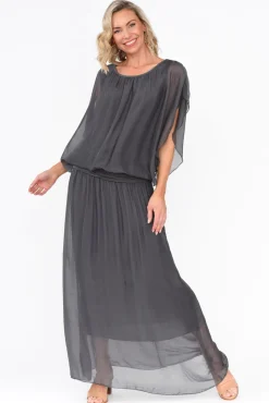 Sleeved Tops<Fabuler Evaline Charcoal Silk Layer Top