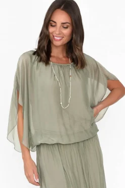Sleeved Tops<Fabuler Evaline Sage Silk Layer Top