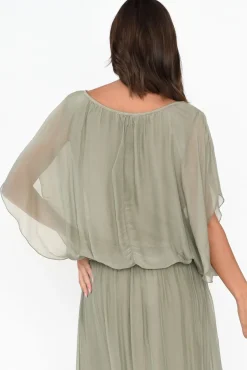 Sleeved Tops<Fabuler Evaline Sage Silk Layer Top