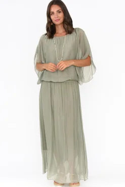 Sleeved Tops<Fabuler Evaline Sage Silk Layer Top