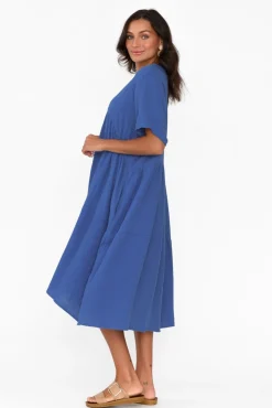 Cotton Dresses<La Mode Evianna Cobalt Cotton Peak Dress
