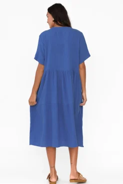Cotton Dresses<La Mode Evianna Cobalt Cotton Peak Dress