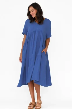 Cotton Dresses<La Mode Evianna Cobalt Cotton Peak Dress