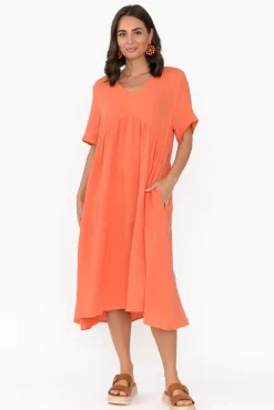 Cotton Dresses<La Mode Evianna Peach Cotton Peak Dress