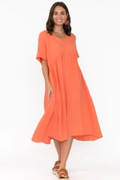 Cotton Dresses<La Mode Evianna Peach Cotton Peak Dress