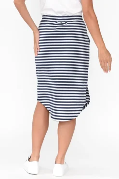 Skirts<Betty Basics Evie Navy Stripe Cotton Blend Skirt