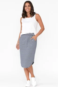 Skirts<Betty Basics Evie Navy Stripe Cotton Blend Skirt